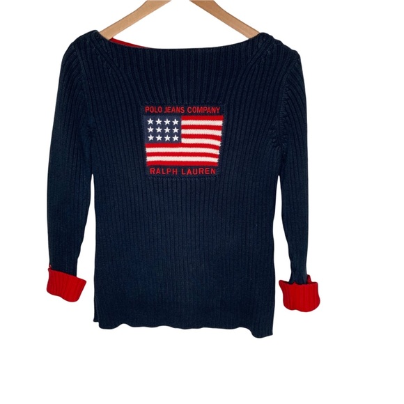 Polo Ralph Lauren Other - Vtg Polo Jeans Co Ralph Lauren Girls youth American Flag Sweater Ribbed Red M